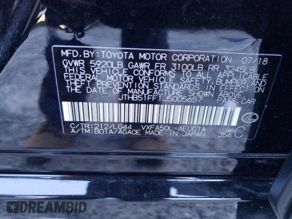 2018 Lexus LS 500 z VIN JTHB51FF1J5005657, wystawiony jako Copart lot #42303805 z przebiegiem 40 345 mil mil oraz Szkoda całkowita • Salvage title. Historia ofert i sprzedaży dostępna na DreamBid. Obrazek 14.