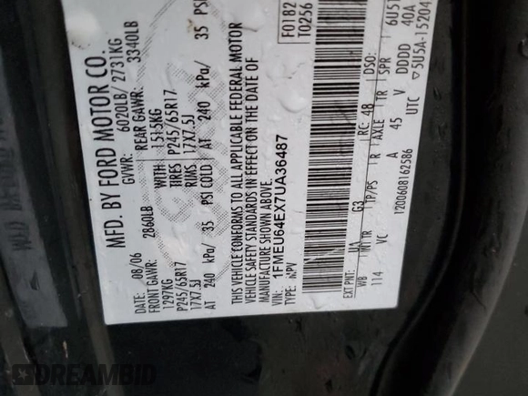 2007 Ford Explorer Eddie Bauer with VIN 1FMEU64EX7UA36487, listed as a Copart auction lot 43076485 with 232,384 mi miles and Salvage title. Bid and sale history available at DreamBid. Image 13.