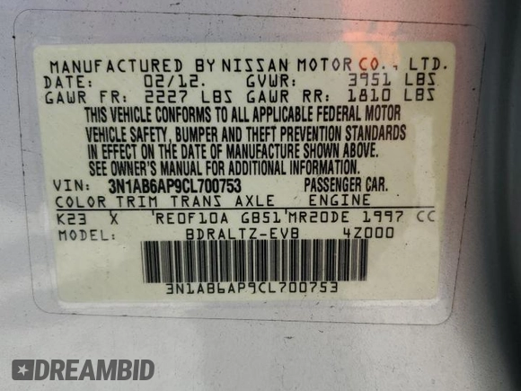 2012 Nissan Sentra S with VIN 3N1AB6AP9CL700753, listed as a Copart auction lot 53026935 with 120,138 mi miles and Salvage Title. Bid and sale history available at DreamBid. Image 13.