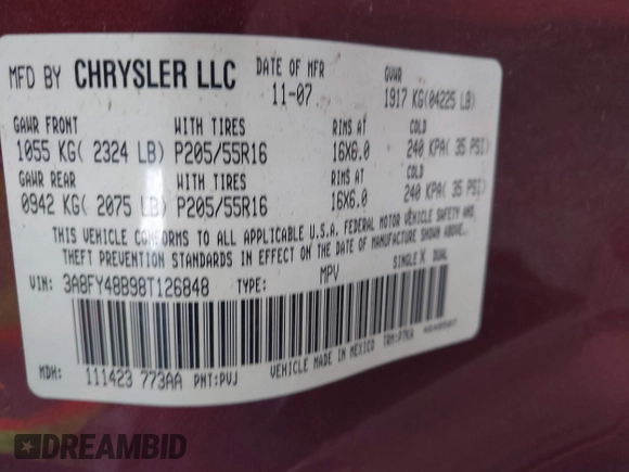 2008 Chrysler PT Cruiser z VIN 3A8FY48B98T126848, wystawiony jako IAAI lot #42121994 z przebiegiem 102 949 mil mil oraz . Historia ofert i sprzedaży dostępna na DreamBid. Obrazek 9.