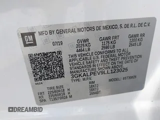 2020 GMC Terrain SLT with VIN 3GKALPEV9LL123025, listed as a IAAI auction lot 42183757 with 72,582 mi miles and . Bid and sale history available at DreamBid. Image 9.