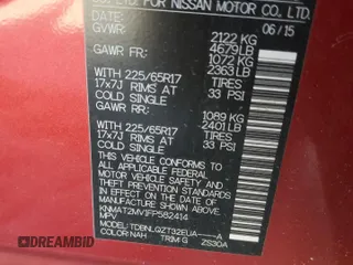 2015 Nissan Rogue S with VIN KNMAT2MV1FP582414, listed as a Copart auction lot 52733225 with Not Provided miles and Clean Title. Bid and sale history available at DreamBid. Image 12.