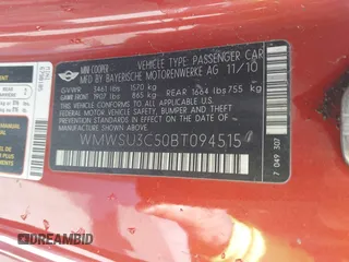 2011 MINI Hardtop with VIN WMWSU3C50BT094515, listed as a IAAI auction lot 42500608 with 154,534 mi miles and . Bid and sale history available at DreamBid. Image 9.