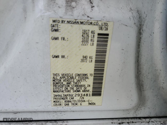 2016 Nissan Altima 2.5 SR with VIN 1N4AL3AP3GC293481, listed as a Copart auction lot 47978665 with 156,022 mi miles and Salvage Title. Bid and sale history available at carsss.com. Image 12.