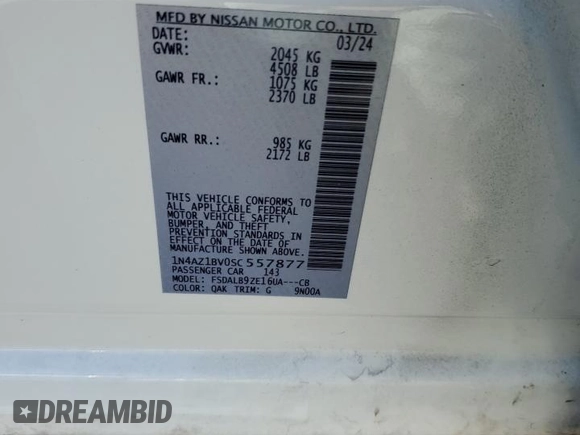 2025 Nissan LEAF S with VIN 1N4AZ1BV0SC557877, listed as a Copart auction lot 46803635 with 5,304 mi miles and Salvage Title. Bid and sale history available at carsss.com. Image 12.