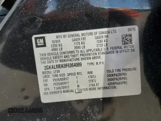2015 GMC Terrain SLE with VIN 2GKALMEK8F6364989, listed as a Copart auction lot 59565595 with 119,986 mi miles and Salvage title. Bid and sale history available at DreamBid. Image 13.