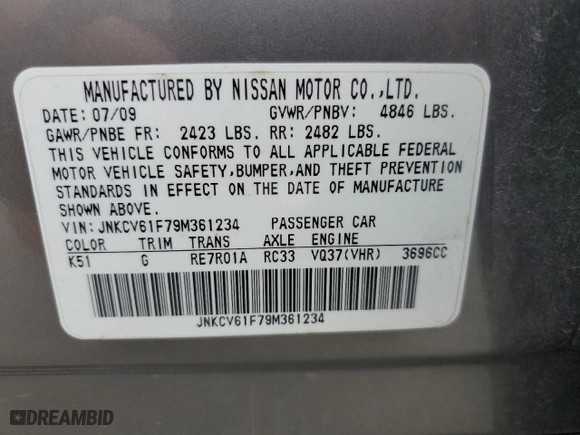 2009 Infiniti G37 Sedan x with VIN JNKCV61F79M361234, listed as a Copart auction lot 50471835 with 111,080 mi miles and Clean Title. Bid and sale history available at carsss.com. Image 12.