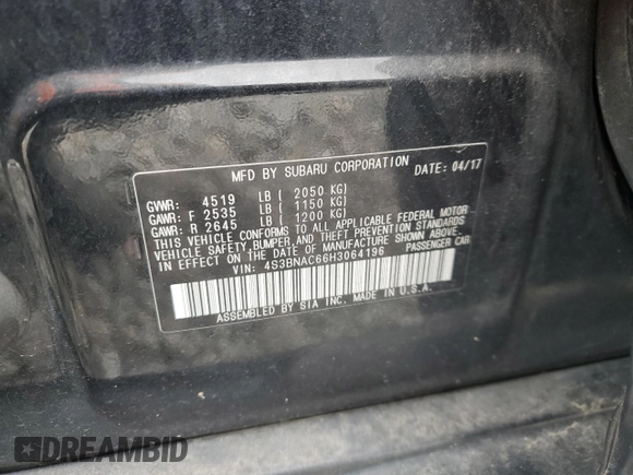2017 Subaru Legacy Premium с VIN 4S3BNAC66H3064196, выставлен на аукционе Copart как лот 57291435 с пробегом 165 975 миль миль и Чистый • Clean title. История ставок и продаж доступна на DreamBid. Изображение 12.
