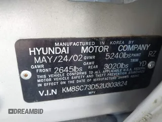 2002 Hyundai Santa Fe GLS with VIN KM8SC73D52U303824, listed as a IAAI auction lot 41442083 with 171,048 mi miles. Bid and sale history available at carsss.com. Image 9.