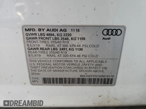 2016 Audi Q3 Prestige with VIN WA1GFCFS7GR012170, listed as a Copart auction lot 48252845 with 78,850 mi miles and Salvage title. Bid and sale history available at DreamBid. Image 15.