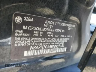 2011 BMW 3 Series 328i with VIN WBAPH7G54BNN07181, listed as a Copart auction lot 46113175 with 122,915 mi miles and Salvage Title. Bid and sale history available at carsss.com. Image 12.