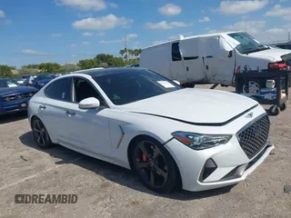 2019 Genesis G70 Advanced z VIN KMTG34LE0KU034232, wystawiony jako IAAI lot #42113393 z przebiegiem 47 360 mil mil oraz . Historia ofert i sprzedaży dostępna na DreamBid. Obrazek 1.