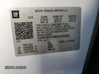 2019 GMC Acadia SLT with VIN 1GKKNVLS6KZ191821, listed as a Copart auction lot 75803974 with 82,374 mi miles and Salvage Title. Bid and sale history available at DreamBid. Image 14.