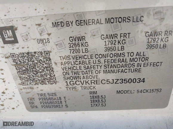 2018 Chevrolet Silverado 1500 LT with VIN 1GCVKREC5JZ350034, listed as a IAAI auction lot 41649277 with 112,673 mi miles. Bid and sale history available at carsss.com. Image 9.