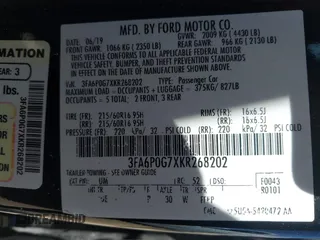 2019 Ford Fusion S with VIN 3FA6P0G7XKR268202, listed as a IAAI auction lot 41888115 with 71,718 mi miles and . Bid and sale history available at DreamBid. Image 9.