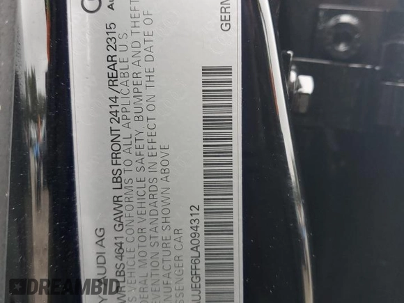 2020 Audi A3 Sedan S line Premium Plus with VIN WAUJEGFF6LA094312, listed as a Copart auction lot 50286494 with 27,819 mi miles. Bid and sale history available at carsss.com. Image 12.