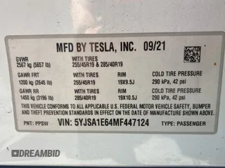 2021 Tesla Model S Plaid с VIN 5YJSA1E64MF447124, выставлен на аукционе Copart как лот 55833265 с пробегом 61 623 миль миль и Чистый • Clean title. История ставок и продаж доступна на DreamBid. Изображение 10.