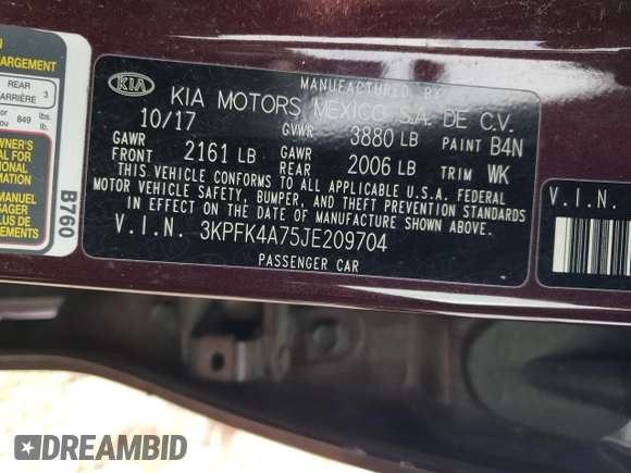 2018 Kia Forte LX with VIN 3KPFK4A75JE209704, listed as a Copart auction lot 47383175 with 0 mi miles and Clean Title. Bid and sale history available at carsss.com. Image 12.