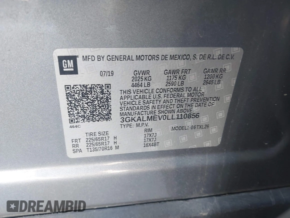 2020 GMC Terrain SLE with VIN 3GKALMEV0LL110856, listed as a IAAI auction lot 42110806 with 54,663 mi miles and . Bid and sale history available at carsss.com. Image 9.