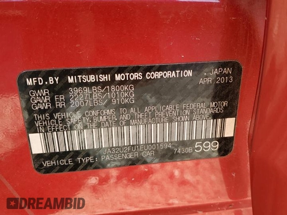 2014 Mitsubishi Lancer ES with VIN JA32U2FU1EU001594, listed as a Copart auction lot 70961264 with 169,468 mi miles and Salvage Title. Bid and sale history available at DreamBid. Image 12.