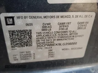2020 Chevrolet Silverado 1500 Custom with VIN 3GCPWBEK9LG356000, listed as a Copart auction lot 44946305 with 0 mi miles and Salvage Title. Bid and sale history available at carsss.com. Image 12.
