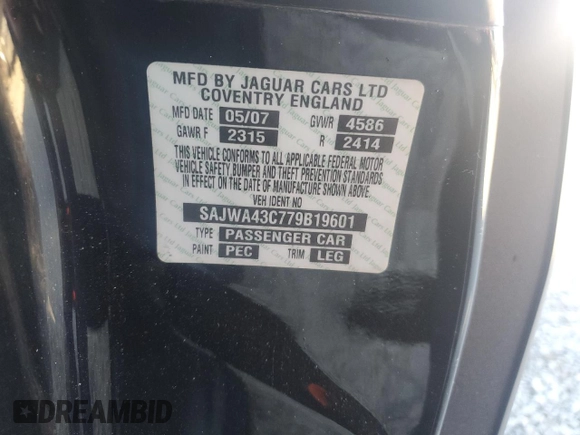 2007 Jaguar XK with VIN SAJWA43C779B19601, listed as a Copart auction lot 80102504 with 78,313 mi miles and Salvage Title. Bid and sale history available at carsss.com. Image 12.