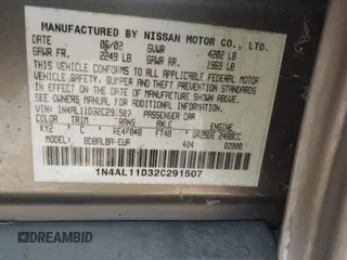 2002 Nissan Altima S with VIN 1N4AL11D32C291507, listed as a IAAI auction lot 41997253 with 199,769 mi miles. Bid and sale history available at carsss.com. Image 9.