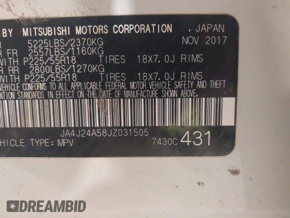 2018 Mitsubishi Outlander SEL с VIN JA4J24A58JZ031505, выставлен на аукционе IAAI как лот 42406966 с пробегом 100 004 миль миль и . История ставок и продаж доступна на DreamBid. Изображение 9.