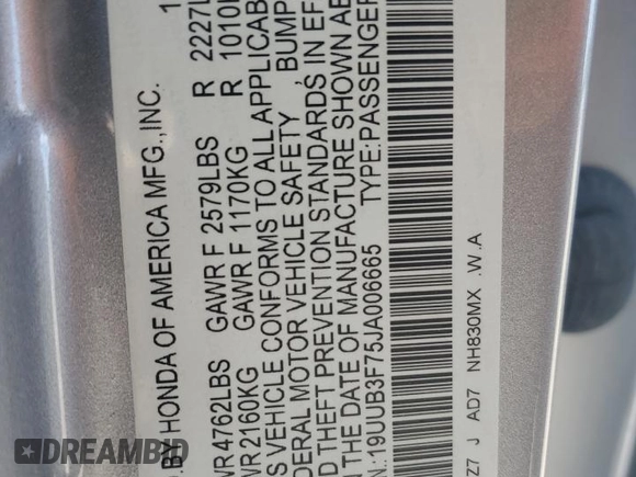2018 Acura TLX w/Advance Pkg with VIN 19UUB3F75JA006665, listed as a Copart auction lot 63675894 with 150,417 mi miles and Salvage Title. Bid and sale history available at carsss.com. Image 12.