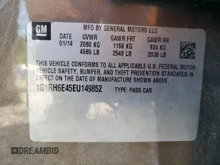 2014 Chevrolet Volt with VIN 1G1RH6E45EU149852, listed as a Copart auction lot 52599505 with 137,590 mi miles and Salvage Title. Bid and sale history available at DreamBid. Image 14.