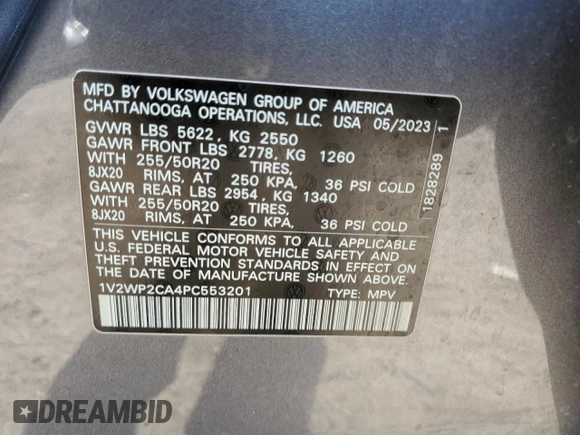 2023 Volkswagen Atlas SE with VIN 1V2WP2CA4PC553201, listed as a Copart auction lot 71232234 with 22,828 mi miles and Salvage title. Bid and sale history available at DreamBid. Image 13.