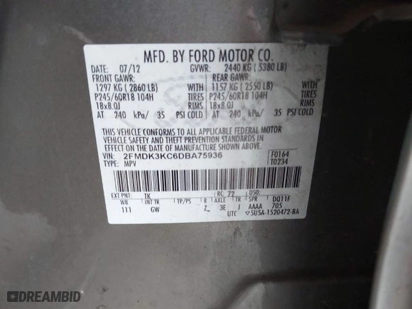 2013 Ford Edge Limited with VIN 2FMDK3KC6DBA75936, listed as a IAAI auction lot 38625128 with 214,902 mi miles. Bid and sale history available at carsss.com. Image 9.