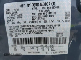 2025 Ford Explorer ST-Line with VIN 1FMUK7KH4SGB02804, listed as a IAAI auction lot 42043801 with 3,672 mi miles and . Bid and sale history available at DreamBid. Image 9.