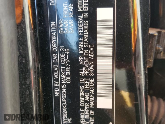 2018 Volvo S90 Momentum z VIN LVY982AK3JP023415, wystawiony jako Copart lot #54421325 z przebiegiem 99 319 mil mil oraz Szkoda całkowita • Salvage title. Historia ofert i sprzedaży dostępna na DreamBid. Obrazek 12.