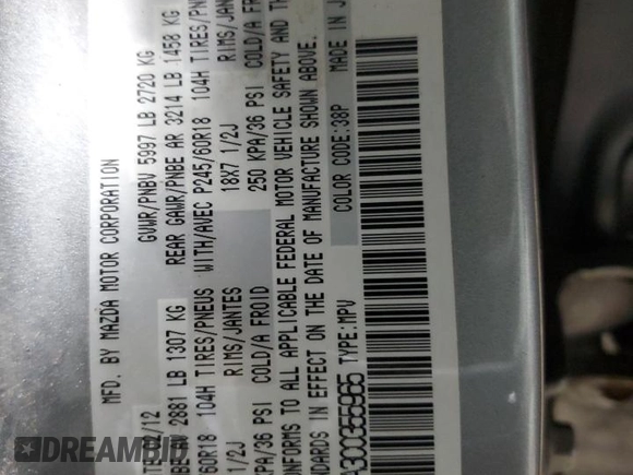 2012 Mazda CX-9 Sport with VIN JM3TB3BA3C0355965, listed as a Copart auction lot 79699604 with 262,050 mi miles and Salvage Title. Bid and sale history available at carsss.com. Image 15.