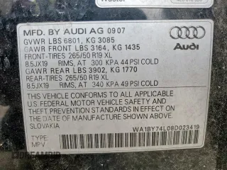 2008 Audi Q7 Premium with VIN WA1BY74L08D023419, listed as a Copart auction lot 57443265 with 204,142 mi miles and Salvage title. Bid and sale history available at DreamBid. Image 13.