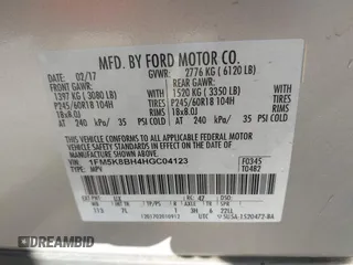 2017 Ford Explorer with VIN 1FM5K8BH4HGC04123, listed as a IAAI auction lot 41746827 with 149,883 mi miles and . Bid and sale history available at DreamBid. Image 9.