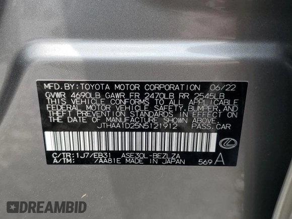 2022 Lexus IS 300 z VIN JTHAA1D25N5121912, wystawiony jako Copart lot #55110665 z przebiegiem 53 549 mil mil oraz Szkoda całkowita • Salvage title. Historia ofert i sprzedaży dostępna na DreamBid. Obrazek 12.