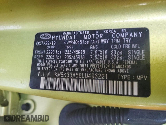 2020 Hyundai Kona Limited with VIN KM8K33A56LU493221, listed as a Copart auction lot 68171752 with 60,744 mi miles. Bid and sale history available at carsss.com. Image 14.