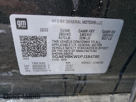 2023 Buick Enclave Premium with VIN 5GAEVBKW1PJ184780, listed as a Copart auction lot 51178575 with 13,185 mi miles and Salvage Title. Bid and sale history available at DreamBid. Image 12.