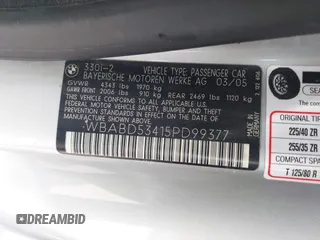 2005 BMW 3 Series 330Ci with VIN WBABD53415PD99377, listed as a IAAI auction lot 41884949 with 92,068 mi miles and . Bid and sale history available at DreamBid. Image 9.