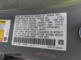 2024 Honda CR-V LX with VIN 2HKRS3H24RH318065, listed as a IAAI auction lot 41703836 with 16,810 mi miles and . Bid and sale history available at DreamBid. Image 9.