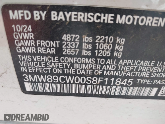 2025 BMW 3 Series 330i xDrive with VIN 3MW89CW00S8F11845, listed as a IAAI auction lot 42052983 with 4,879 mi miles. Bid and sale history available at carsss.com. Image 9.