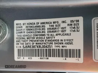 2008 Honda CR-V EX-L z VIN 5J6RE387X8L004251, wystawiony jako Copart lot #58097325 z przebiegiem 241 829 mil mil oraz Czysty tytuł • Clean title. Historia ofert i sprzedaży dostępna na DreamBid. Obrazek 13.