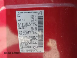 2016 Nissan Pathfinder S with VIN 5N1AR2MN5GC631410, listed as a IAAI auction lot 41851832 with 198,670 mi miles and . Bid and sale history available at DreamBid. Image 9.
