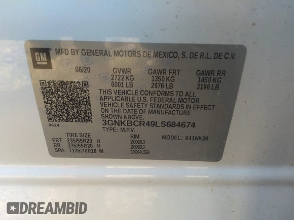 2020 Chevrolet Blazer LT z VIN 3GNKBCR49LS684674, wystawiony jako IAAI lot #40298156 z przebiegiem 83 008 mil mil oraz . Historia ofert i sprzedaży dostępna na DreamBid. Obrazek 9.