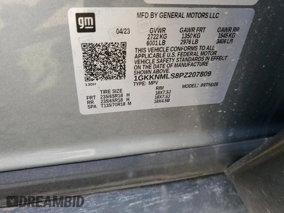 2023 GMC Acadia SLT with VIN 1GKKNMLS8PZ207809, listed as a Copart auction lot 50548905 with Not Provided miles and Salvage Title. Bid and sale history available at DreamBid. Image 13.