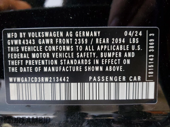 2024 Volkswagen Golf GTI S with VIN WVWGA7CD3RW213442, listed as a Copart auction lot 87958165 with 10,932 mi miles and Salvage Title. Bid and sale history available at carsss.com. Image 12.