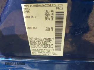 2020 Nissan Altima SR with VIN 1N4BL4CV4LC165329, listed as a IAAI auction lot 41777734 with 82,580 mi miles and . Bid and sale history available at carsss.com. Image 9.