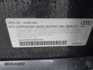 2017 Audi A8 L Sport with VIN WAU43AFD1HN007334, listed as a IAAI auction lot 41760035 with 67,342 mi miles. Bid and sale history available at carsss.com. Image 9.